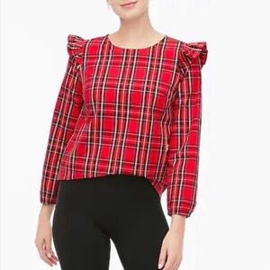J.Crew Women M Tartan Plaid Ruffle Shirt Woven Top Blouse Holiday #AT885 New